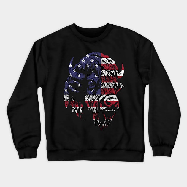 American Flag Buffalo Bison Crewneck Sweatshirt by Trippycollage